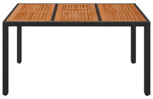 Zahradní stůl s dřevěnou deskou černý 150x90x75 cm polyratan