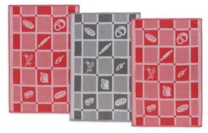 Bellatex Kuchyňská utěrka patchwork červenošedá, 50 x 70 cm, sada 3 ks