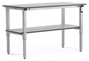 AJ Produkty Výškově nastavitelný pracovní stůl MOTION, manuální, 1500x600 mm, se spodní policí, 150 kg, šedá