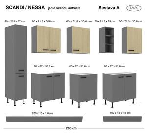 Kuchyňská linka SCANDI/NESSA, Sestava A, 260 cm