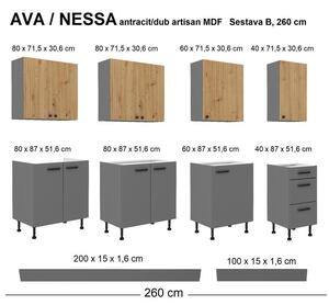 Kuchyňská linka AVA/NESSA antracit, Sestava B, 260 cm