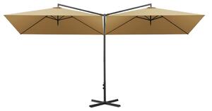 Dvojitý zahradní slunečník s ocelovou tyčí taupe 600 x 300 cm