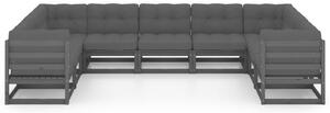 9dílná zahradní souprava s poduškami černá masivní borovice