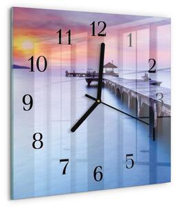 Skleněné hodiny na stěnu Dřevěný most zskc-30x30-00175556