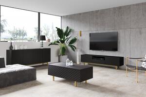 TV stolek Scalia II 190 cm s výklenkem - černý mat / zlatý podstavec