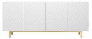 Komoda Scalia II 4D 190 cm - bílý mat / zlatý podstavec