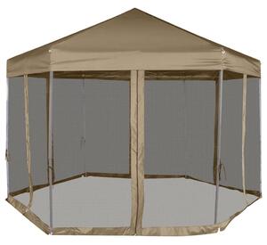 Šestihranný pop-up stan s bočnicemi 3,6 x 3,1 m taupe 220 g/m²