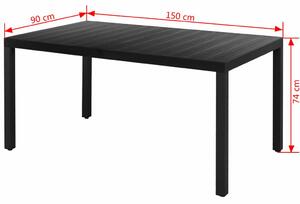 Zahradní jídelní stůl - hliník - černý | 150x90x74 cm