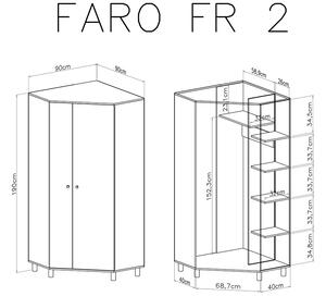 Skříň mládežnická rohová Faro FR2 - Bílý lux / Dub artisan / šedý