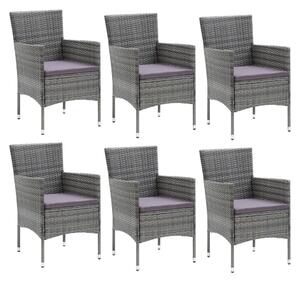 7dílný zahradní jídelní set s poduškami polyratan šedý