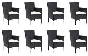 9dílný zahradní jídelní set s poduškami polyratan černý