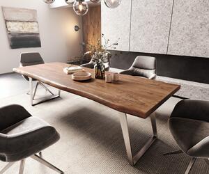 DELIFE Jídelní stůl Edge 260x100 cm XL akácie hnědá nerezová ocel stříbrná šikmý Live-Edge