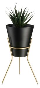 KOVOVÝ KVĚTINÁČ SE STOJÁNEM LOFT 24X16 CM ČERNÁ/ZLATÁ