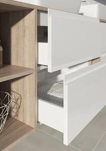 Cersanit Moduo, koupelnová skříňková souprava s umyvadlem na desku 80x45x95 cm, bílá lesklá-dub, S801-444
