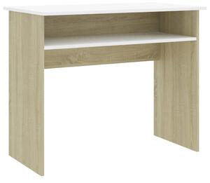 Psací stůl Bllyth - dřevotříska - bílý a dub sonoma | 90x50x74 cm