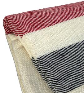 Vlněná deka Perelika merino - bílá s červenými a černými pruhy na obou koncích