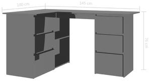 Rohový psací stůl Sadler - dřevotříska - černý vysoký lesk | 145x100x76 cm