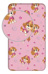 Růžové napínací bavlněné dětské prostěradlo na jednolůžko 90x200 cm Paw Patrol – Jerry Fabrics