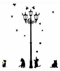Samolepicí dekorace Černé kočky pod lampou
