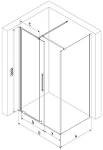 Mexen Velar, sprchový kout s posuvnými dveřmi 90(dveře) x 70(stěna) cm, 8mm čiré sklo, chromový profil, 871-090-070-01-01