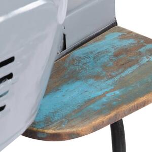 Barová stolička Skútr z pravé kůže a recyklovaného masivu | šedá