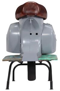 Barová stolička Skútr z pravé kůže a recyklovaného masivu | šedá