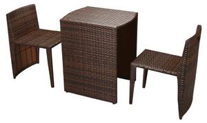 3dílný bistro set s poduškami polyratan hnědý