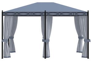 Altán se závěsy s moskytiérou 3 x 4 m antracitový ocel