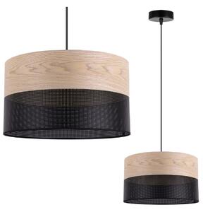 Závěsné svítidlo Wood, 1x béžová dubová dýha/černé plastové stínítko, (fi 30cm)