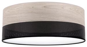 Stropní svítidlo Wood, 1x světle béžová dubová dýha/černé plastové stínítko, (bílé plexisklo), (fi 40cm)