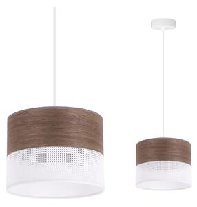 Závěsné svítidlo Wood, 1x hnědá ořechová dýha/bílé plastové stínítko, (fi 20cm)