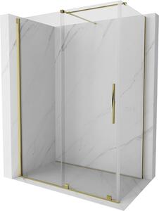 Mexen Velar, sprchový kout s posuvnými dveřmi 160(dveře) x 85(stěna) cm, 8mm čiré sklo, zlatá lesklá, 871-160-085-01-50