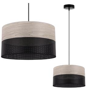 Závěsné svítidlo Wood, 1x světle béžová dubová dýha/černé plastové stínítko, (fi 30cm)