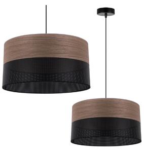 Závěsné svítidlo Wood, 1x hnědá ořechová dýha/černé plastové stínítko, (fi 40cm)