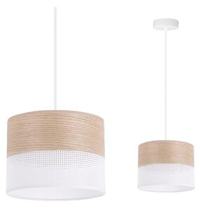 Závěsné svítidlo Wood, 1x béžová dubová dýha/bílé plastové stínítko, (fi 20cm)