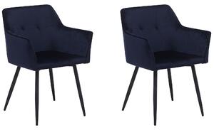 Jídelní židle Sada 2 ks Umělý samet Tmavě modrá JASMIN