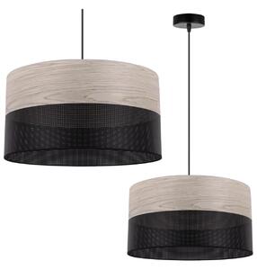 Závěsné svítidlo Wood, 1x světle béžová dubová dýha/černé plastové stínítko, (fi 40cm)