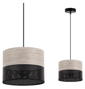 Závěsné svítidlo Wood, 1x světle béžová dubová dýha/černé plastové stínítko, (fi 20cm)