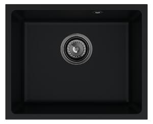 Sink Quality Crypton 55, kuchyňský granitový dřez 460x375x205 mm + černý sifon, černá, SKQ-CRY.C.1KBO.55.XB
