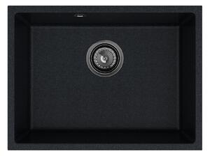 Sink Quality Crypton 60, kuchyňský granitový dřez 535x400x205 mm + černý sifon, černá skvrnitá, SKQ-CRY.B.1KBO.60.XB