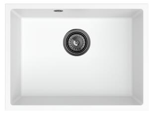 Sink Quality Crypton 60, kuchyňský granitový dřez 535x400x205 mm + černý sifon, bílá, SKQ-CRY.W.1KBO.60.XB