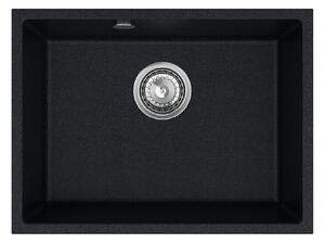 Sink Quality Crypton 60, kuchyňský granitový dřez 535x400x205 mm + chromový sifon, černá skvrnitá, SKQ-CRY.B.1KBO.60.X