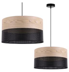 Závěsné svítidlo Wood, 1x béžová dubová dýha/černé plastové stínítko, (fi 40cm)