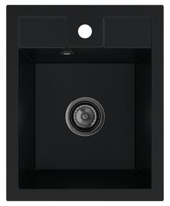 Sink Quality Ferrum 40, kuchyňský granitový dřez 400x500x195 mm + černý sifon, černá, SKQ-FER.C.1K40.XB