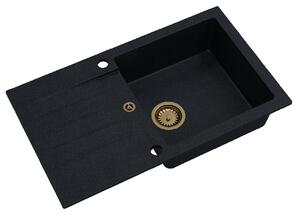 Sink Quality Natalie, kuchyňský granitový dřez 770x450x170 mm + zlatý sifon, černá skvrnitá-BROCADE, SKQ-NAT.B.1KDO.XG