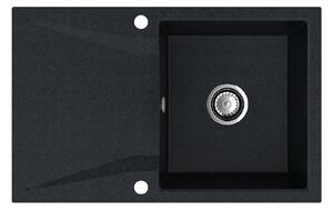 Sink Quality Obsidian, kuchyňský granitový dřez 790x500x210 mm + chromový sifon, černá skvrnitá-Brocade, SKQ-OBS.B.1KDO.X