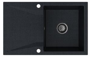 Sink Quality Obsidian, kuchyňský granitový dřez 790x500x210 mm + černý sifon, černá skvrnitá-Brocade, SKQ-OBS.B.1KDO.XB