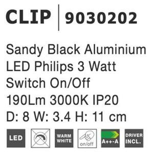 NOVA LUCE bodové svítidlo CLIP černý hliník LED Philips 3W vypínač na těle 3000K IP20 9030202