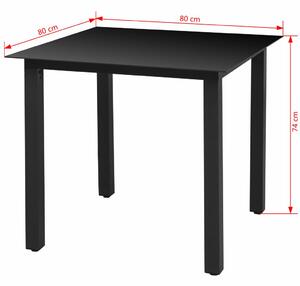 Zahradní jídelní skleněný stůl - hliník - černý | 80x80x74 cm