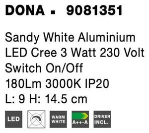 NOVA LUCE bodové svítidlo DONA bílý hliník LED Cree 3W 230V vypínač na těle 3000K IP20 9081351